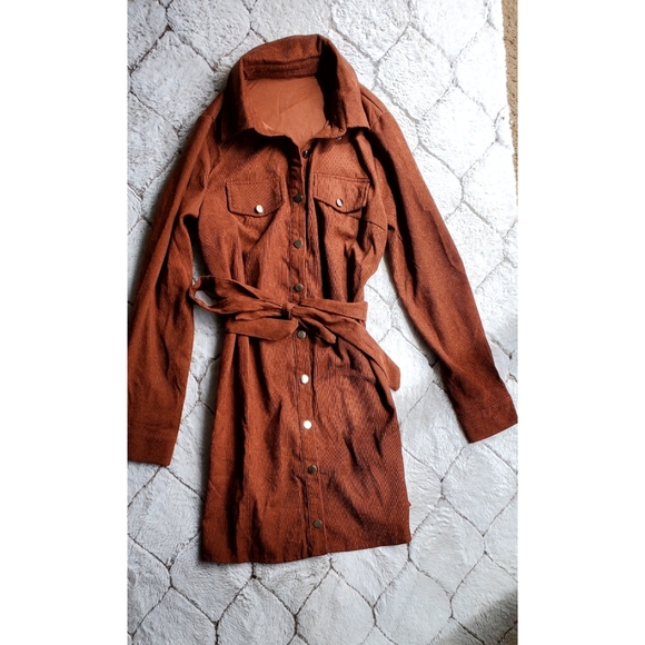SHEIN Dresses & Skirts - SHEIN Corduroy Solid Belted Shirt Dress.